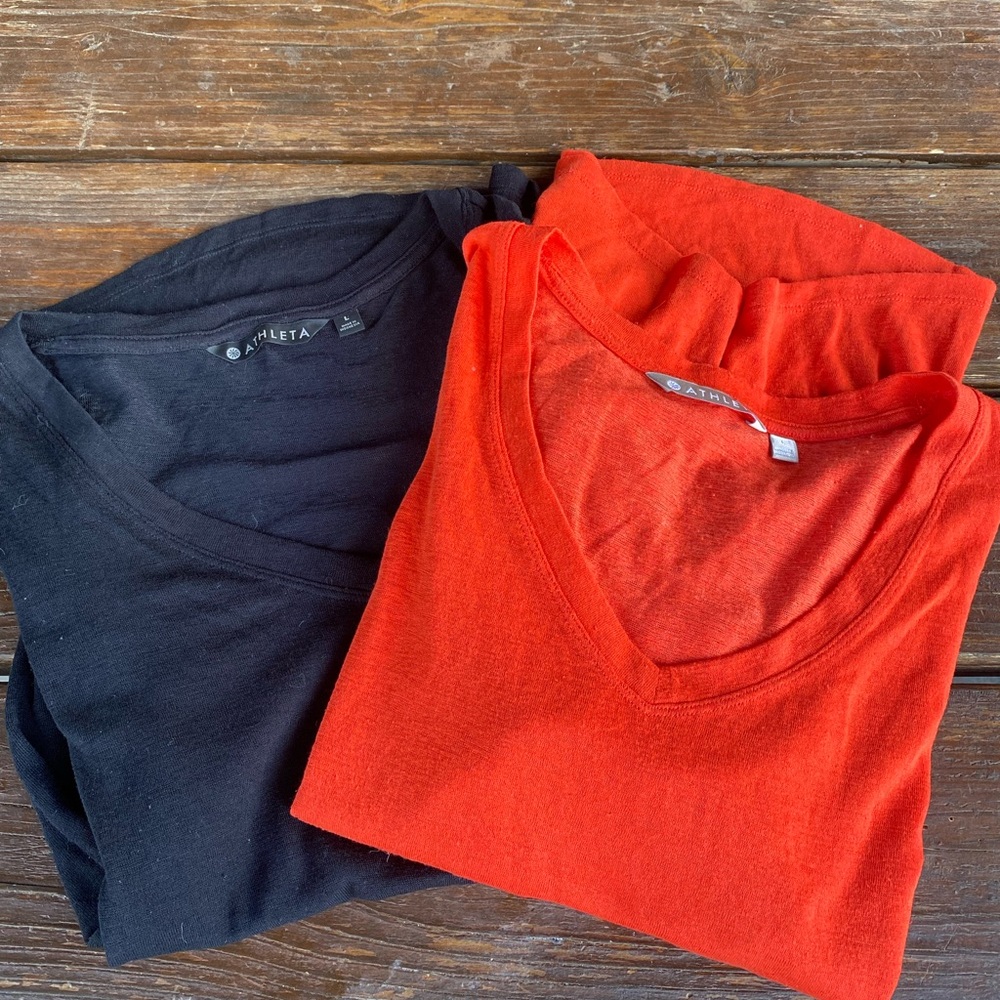 Athleta Breezy Scoop V-Neck Tee Duo - Black & Red-Orange